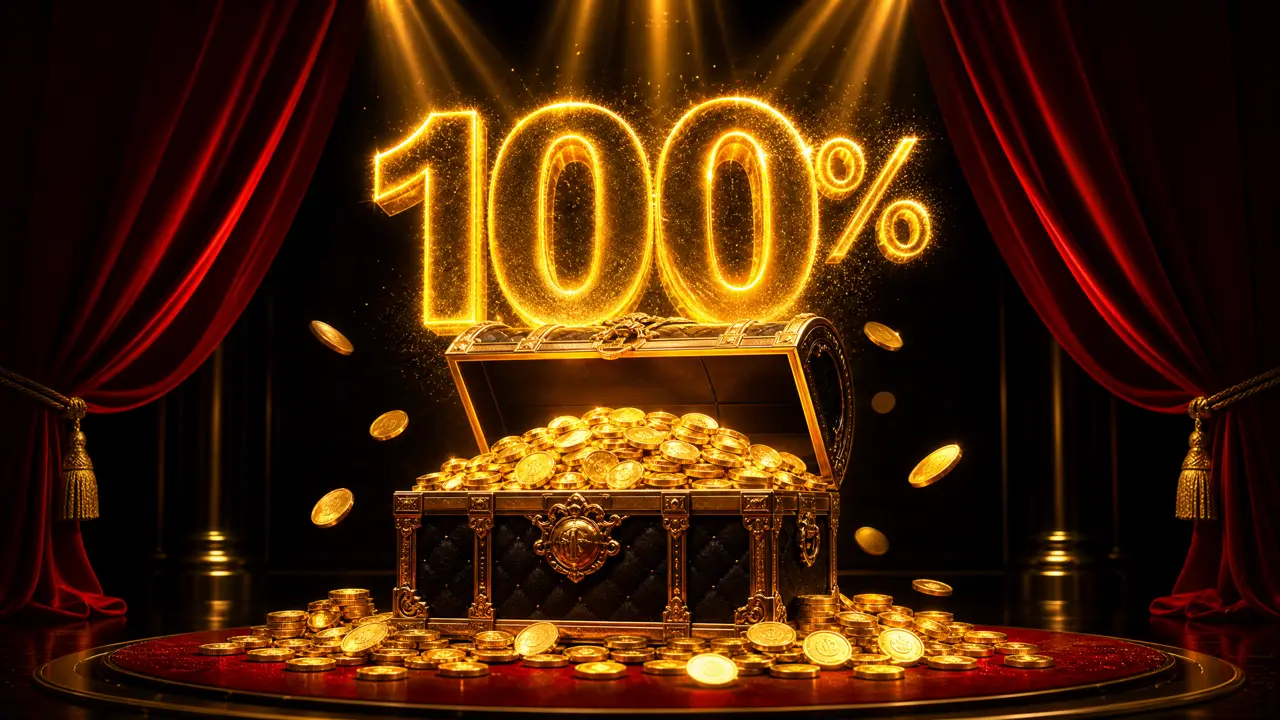 Ilustrasi bonus deposit pertama dengan peti koin emas - Mpoasia88